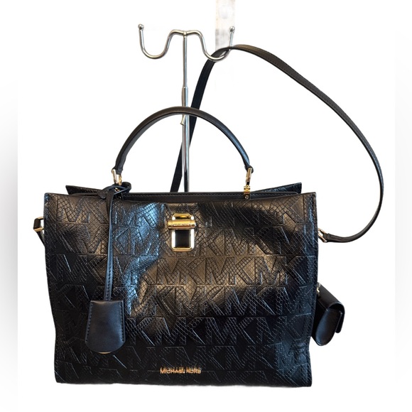 NWT Michael Kors Penelope Black Embossed Satchel - Picture 1 of 13